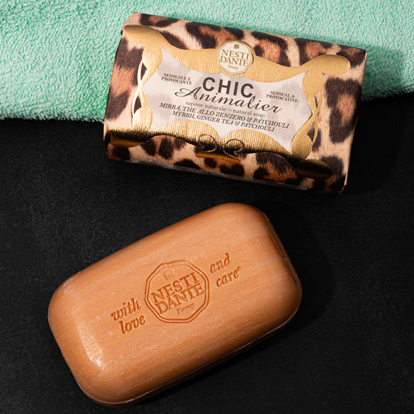 Sabonete em barra Chic Animalier Mirra, The Allo Zenzero e Patchouli 250gr